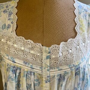 Women’s XL Eileen West Cotton Nightgown Sleeveless Blue & Yellow NWOT